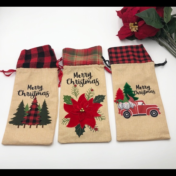 Christmas Wine bottle gift bags,  Set of 3 New - Picture 3 of 11
